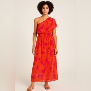Nine & Co. Women’s One-Shoulder Maxi Dress Size 10 Orange Pink Paisley